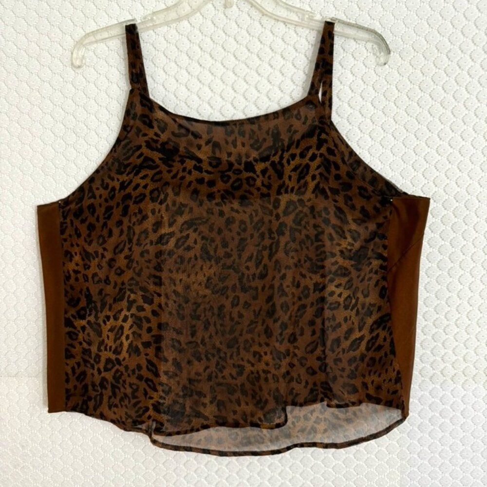 Vtg. Sheer Black & Brown Leopard / Animal Print Sheer Flowing Cami Size …